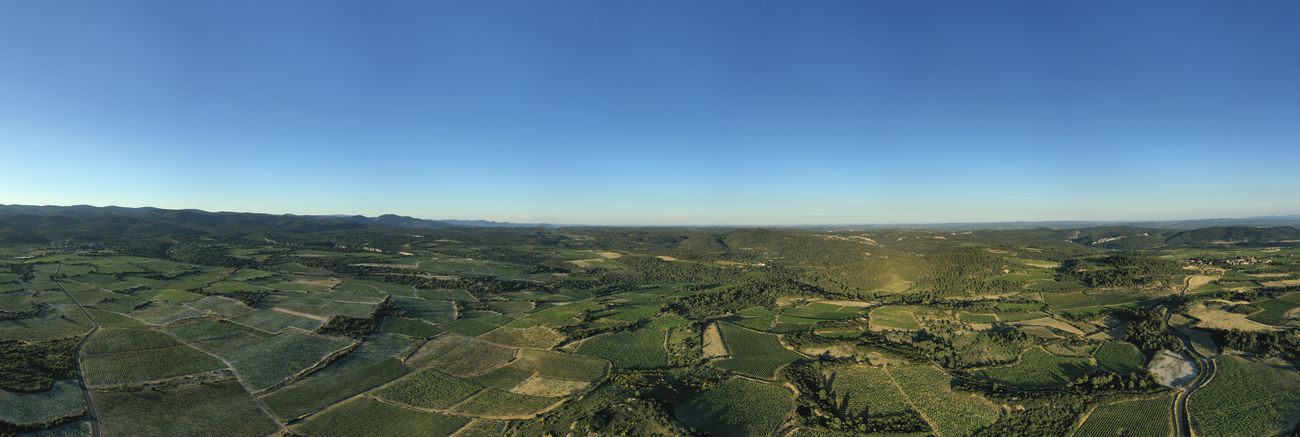 Photo panoramique aérienne par drone des Vignes du Minervois © L’Atelier du Ciel